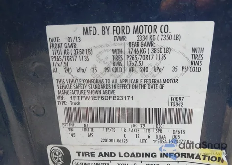 2013 Ford F150 Xlt from USA, damaged, VIN 1FTFW1EF6DFB23171